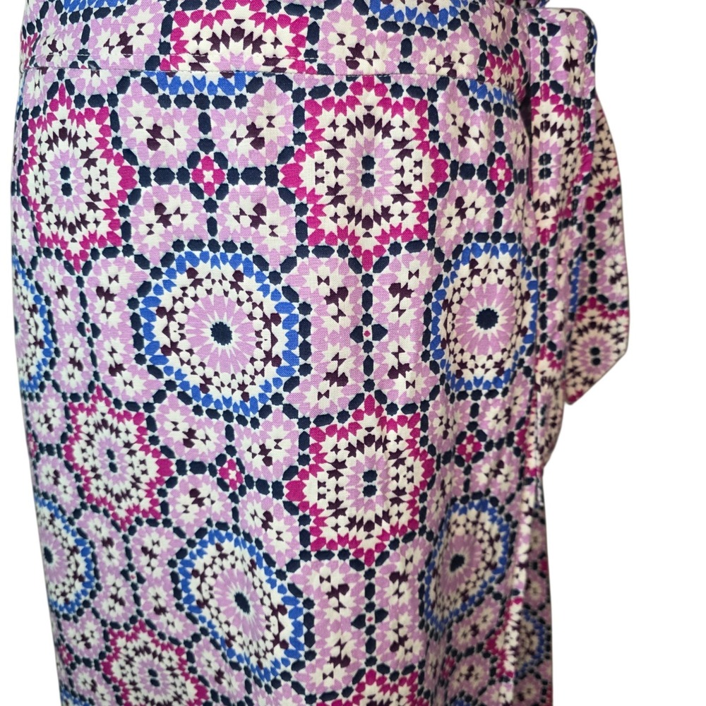LOFT Linen Blend Wrap Midi Skirt Women 8 Boho Geometric Tie Waist Pink Blue - Picture 4 of 11